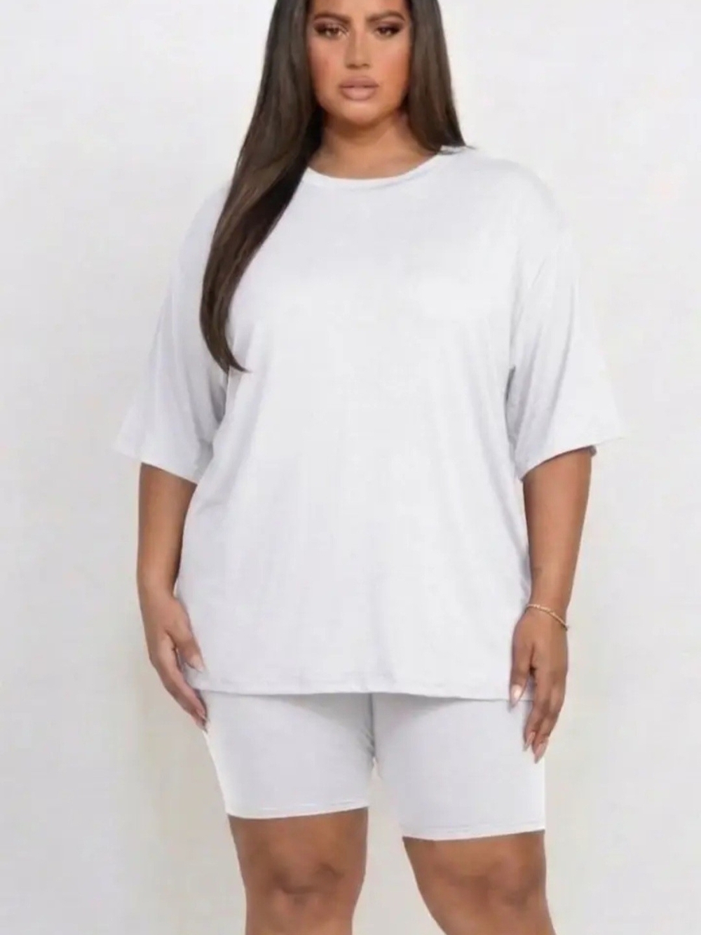 Plus Size White Short Sleeve Lounge Set